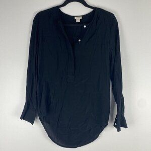 J. Crew Factory Women's Henley Blouse Size XS Black Viscose Long Sleeve Top